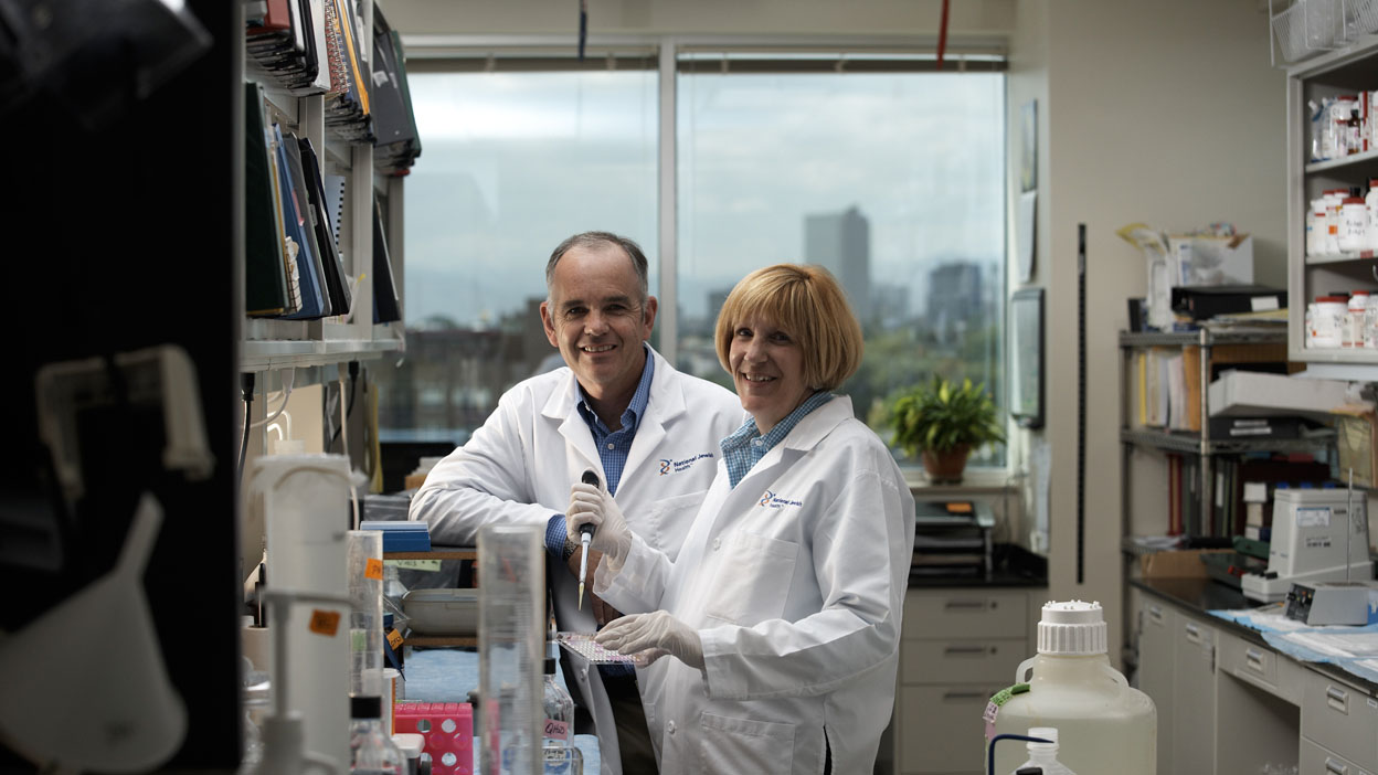 Rheumatology researchers in a lab.